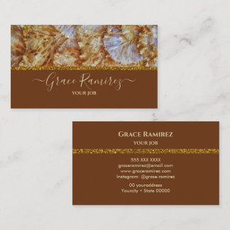 Brown | Faux Gold Glitter Marble Agate Monogram Business Card
