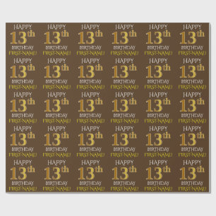 Brown, Faux Gold "HAPPY 13th BIRTHDAY" Wrapping Paper