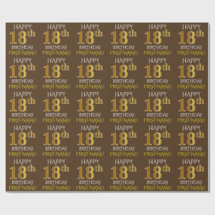 Brown, Faux Gold "HAPPY 18th BIRTHDAY" Wrapping Paper
