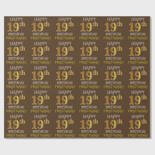 Brown, Faux Gold "HAPPY 19th BIRTHDAY" Wrapping Paper