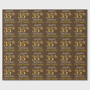 Brown, Faux Gold "HAPPY 35th BIRTHDAY" Wrapping Paper