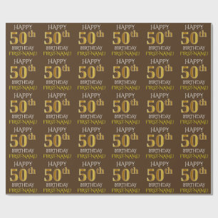 Brown, Faux Gold "HAPPY 50th BIRTHDAY" Wrapping Paper