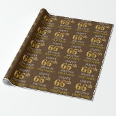 Brown, Faux Gold "HAPPY 66th BIRTHDAY" Wrapping Paper (Unrolled)