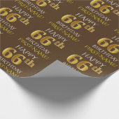 Brown, Faux Gold "HAPPY 66th BIRTHDAY" Wrapping Paper (Corner)