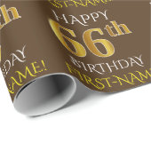 Brown, Faux Gold "HAPPY 66th BIRTHDAY" Wrapping Paper (Roll Corner)