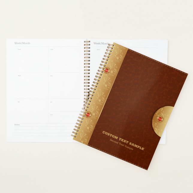 Brown faux leather and metallic gold accent planner (Display)