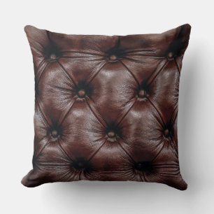Brown Faux Leather & Buttons (Not Real Buttons) Throw Pillow