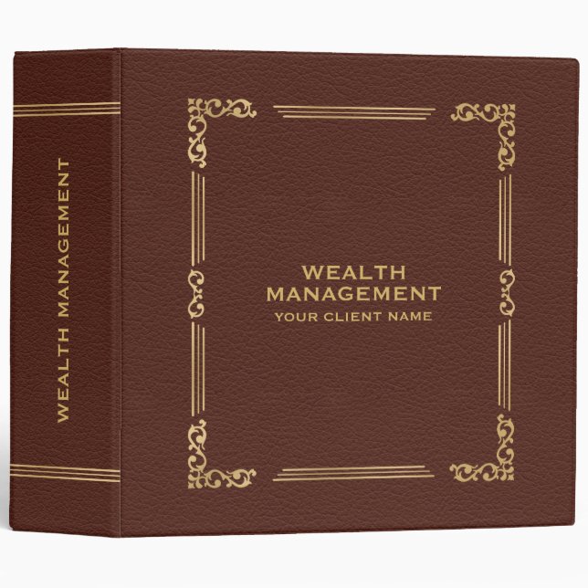 Brown Faux Leather Elegant Vintage Gold Frame Binder (Front/Spine)