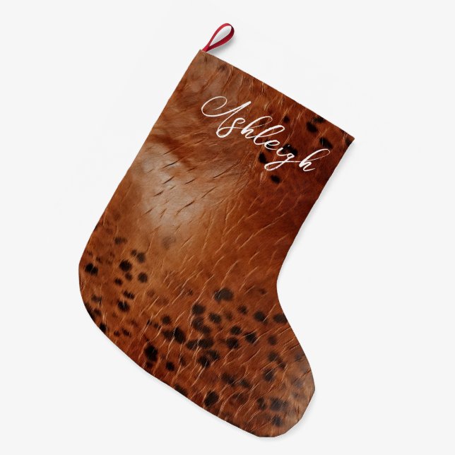 Brown Faux Leather  Large Christmas Stocking (Front (Hanging))