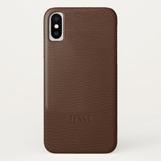 Brown Faux Leather Monogram Case-Mate iPhone Case (Back)