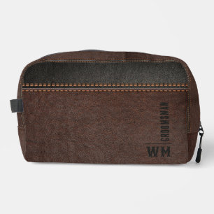 Brown Faux Leather Monogram Groomsman Gift Dopp Kit