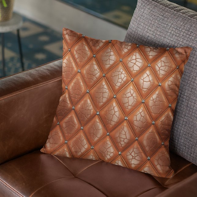 Brown Faux Leather Pattern Throw Pillow (Creator Uploaded)