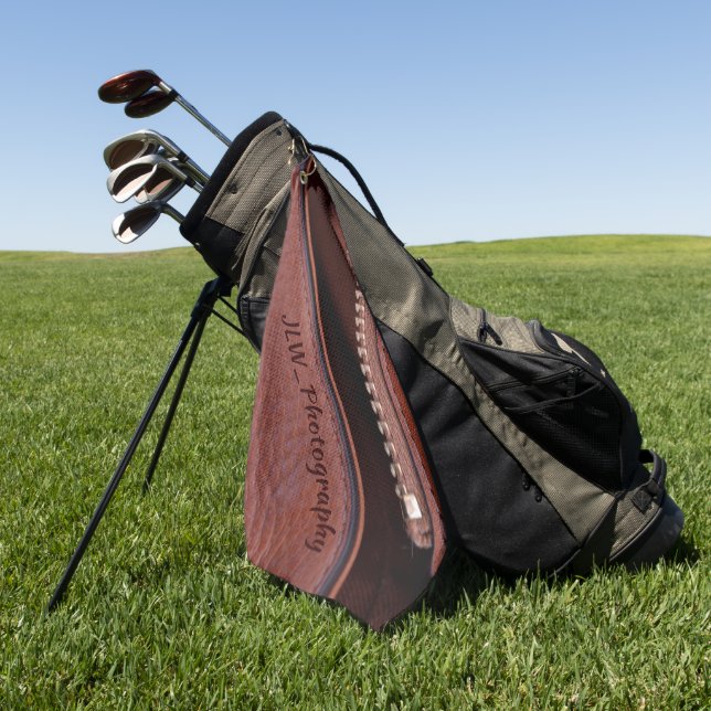 Brown Faux Leather Satin Zipper Personalized Golf Towel (Green)