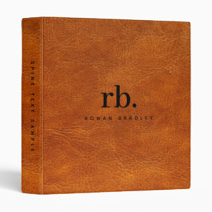 Brown faux Leather Texture Minimalist Monogram Binder