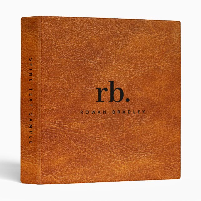Brown faux Leather Texture Minimalist Monogram Binder (Front/Spine)