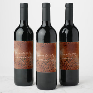 Brown Faux Leather Wedding Wine Label