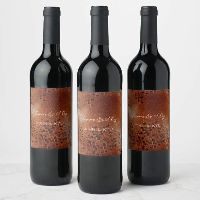 Brown Faux Leather Wedding Wine Label (Bottles)