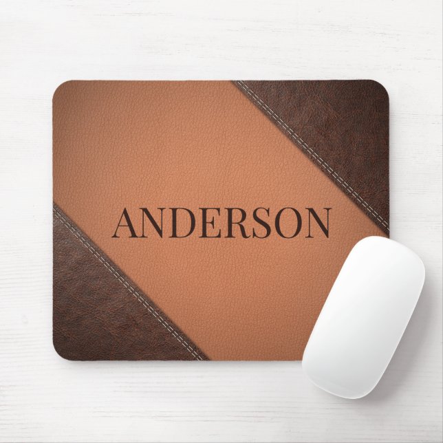 Brown Faux Leather With Sewing Stitches Mouse Pad (With Mouse)