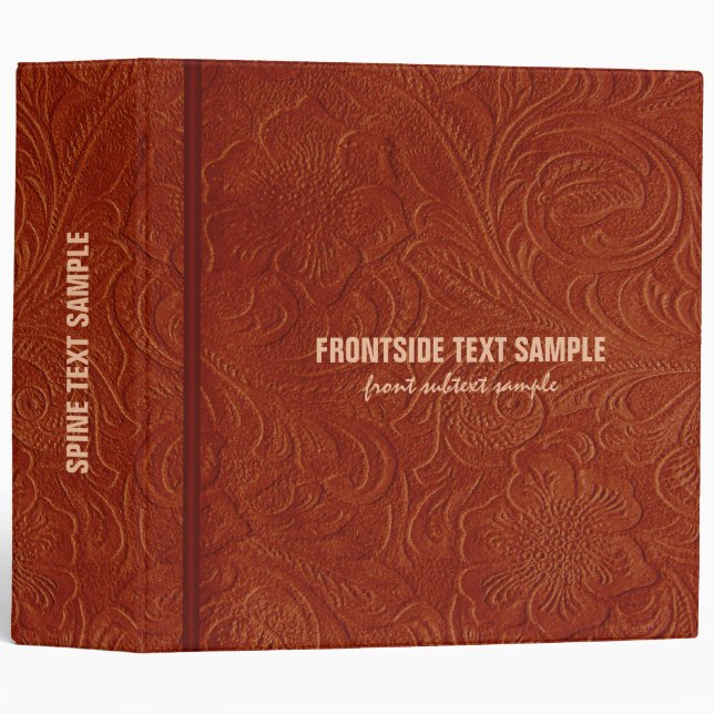 Brown Faux Suede Leather Look Embossed Flowers Binder (Front/Spine)