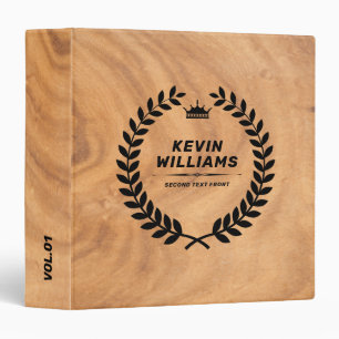 Brown faux wood background laurel wreath binder