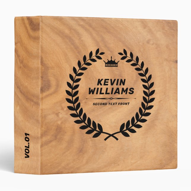 Brown faux wood background laurel wreath binder (Front/Spine)