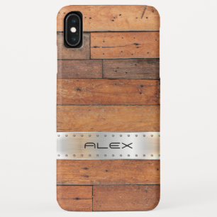 Brown faux wood planks with metallic silver iPhone XS max case