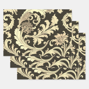 Brown Fleur Antique Pattern Wrapping Paper Sheet