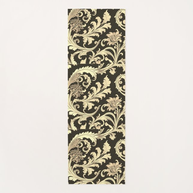 Brown Fleur Antique Pattern Yoga Mat (Front)