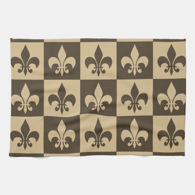Brown Fleur de lis Kitchen Towel (Horizontal)
