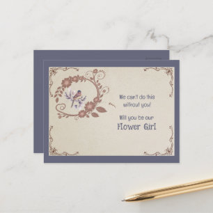 Brown Floral and Bird Flower Girl Invitation