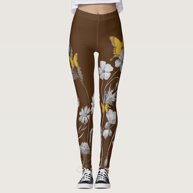 Brown floral and butterfly leggings (Front)