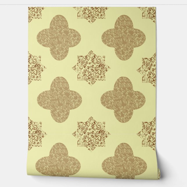 Brown Floral Arabesque Wallpaper (Unrolling)