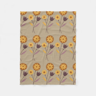 Brown Floral Arrangement Pattern Fleece Blanket