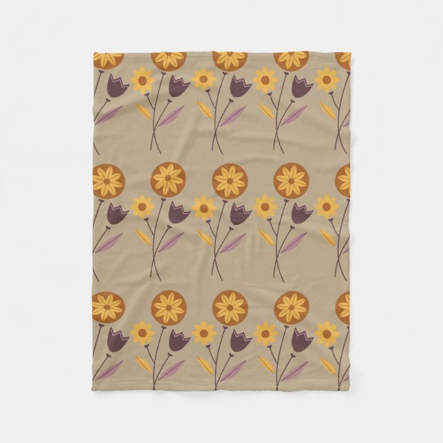 Brown Floral Arrangement Pattern Fleece Blanket (Front)