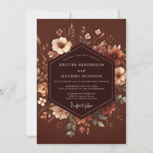 Brown Floral Autumn Romance Wedding Invitation
