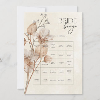 Brown Floral Bridal Bingo Game Invitation