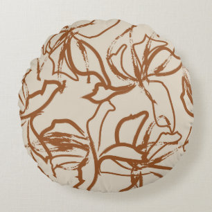 Brown Floral brush strokes seamless pattern backgr Round Pillow