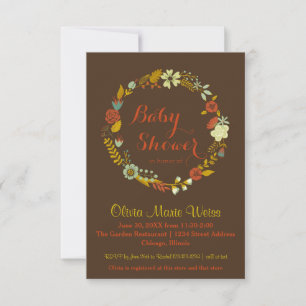 Brown Floral Circle Wreath- 3x5 Baby Shower Invite