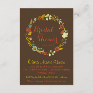 Brown Floral Circle Wreath-3x5Bridal Shower Invite