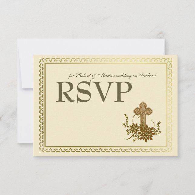 Brown Floral Cross RSVP Card (Front)