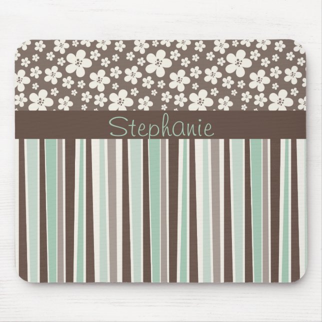 Brown Floral Customizable Monogram Mouse Pad (Front)