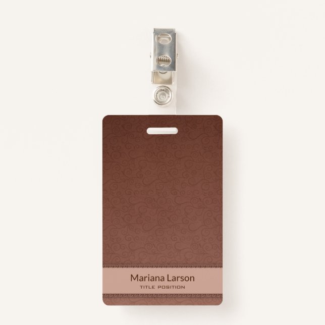 Brown Floral Damask Pattern Badge (Front with Clip)