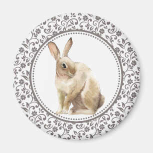Brown Floral Easter Rabbit Magnet