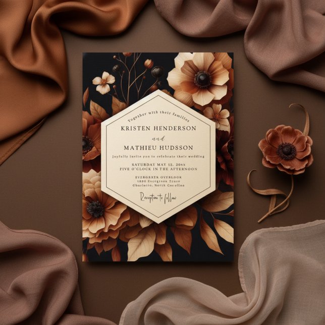 Brown Floral Opulent Wedding Invitation (Creator Uploaded)