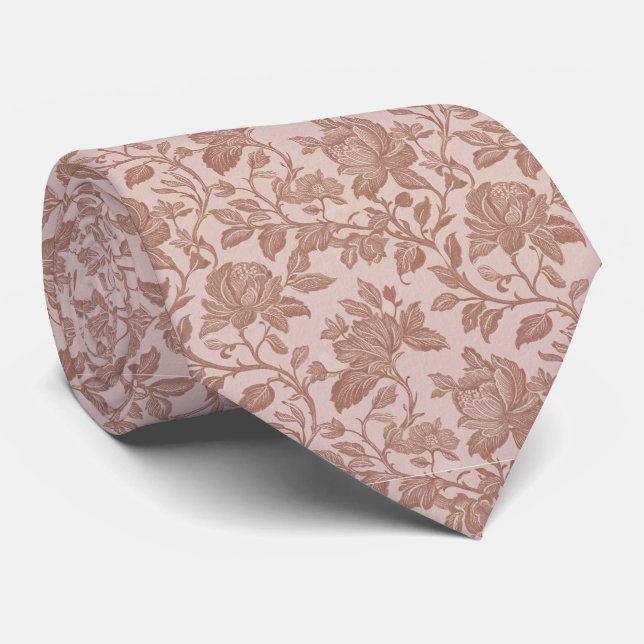 Brown floral pattern neck tie (Rolled)