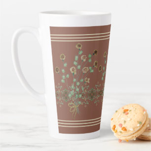 Brown Floral Patterned Latte Mug