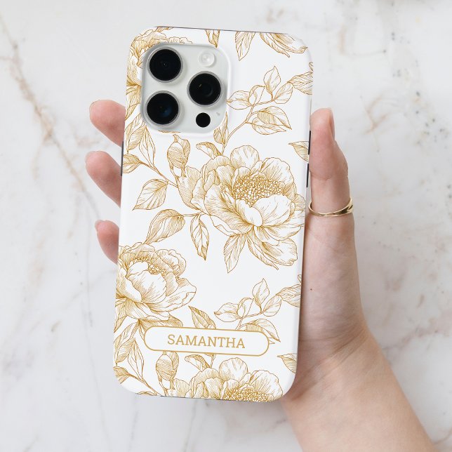 Brown Floral Personalized Name Flower Line Art Case-Mate iPhone Case (Brown Floral Personalized Name Flower Line Art Case-Mate iPhone Case)