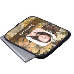 Brown floral photo template laptop sleeve