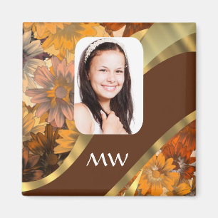 Brown floral photo template magnet
