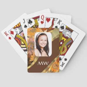 Brown floral photo template playing cards